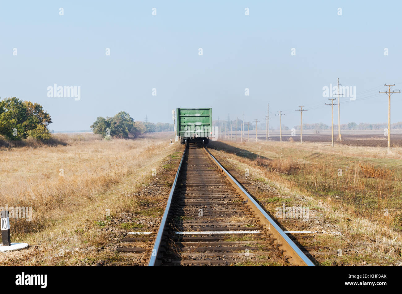 last wagon on railroad Stock Photo