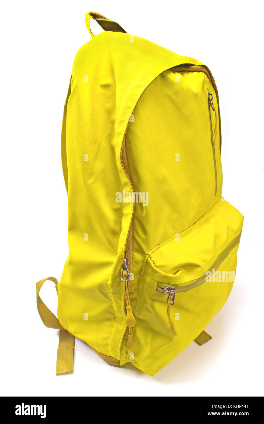 Backpack yellow isolated on white background Stock Photo Alamy