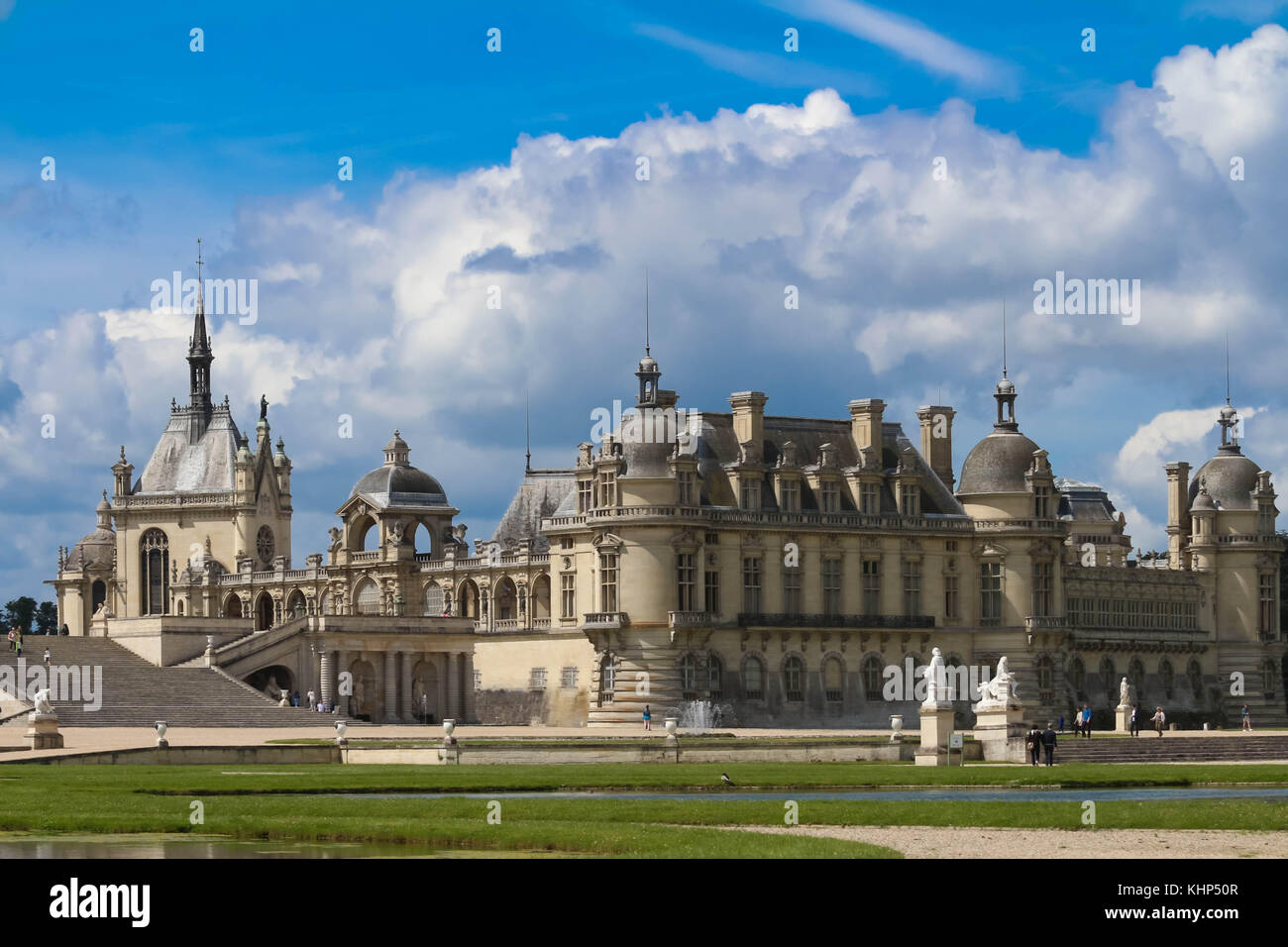 The castle of Chantilly is historical and architectural monument, France. Stock Photo