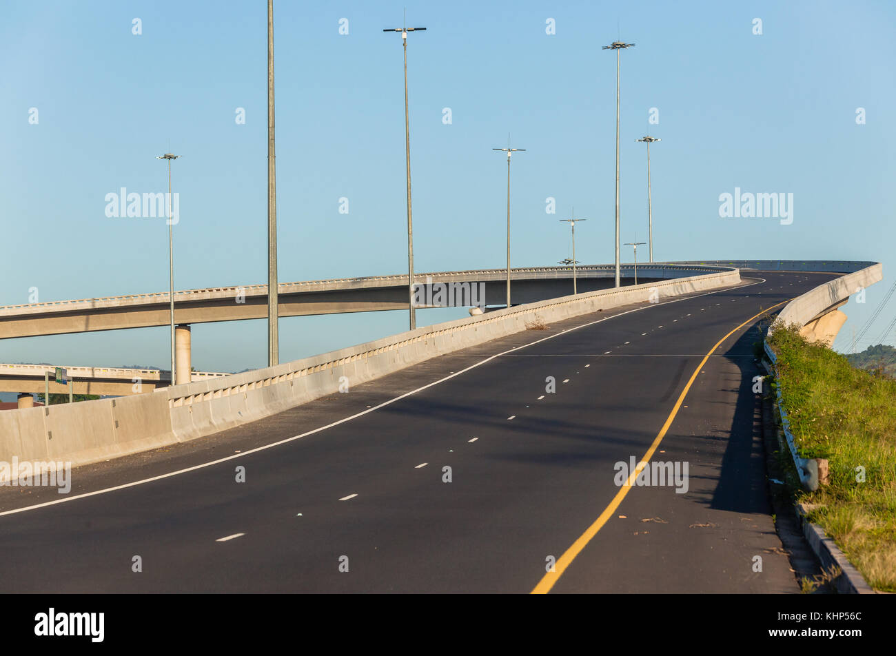 Road highway overhead flyover ramp entry exit structures Stock Photo