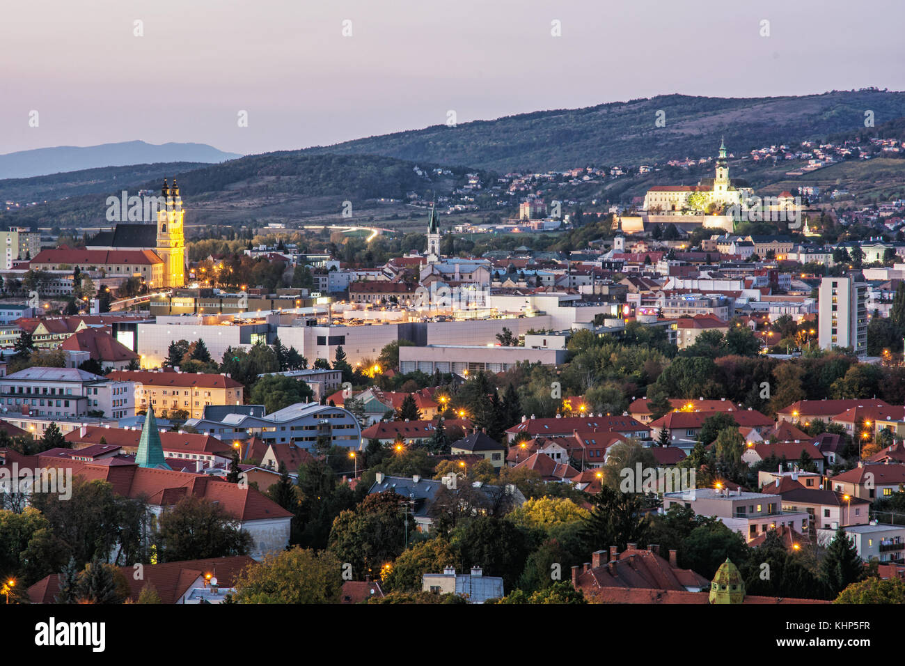 View of the Nitra city, Slovak republic, Europe. Evening urban scene. Stock Photo