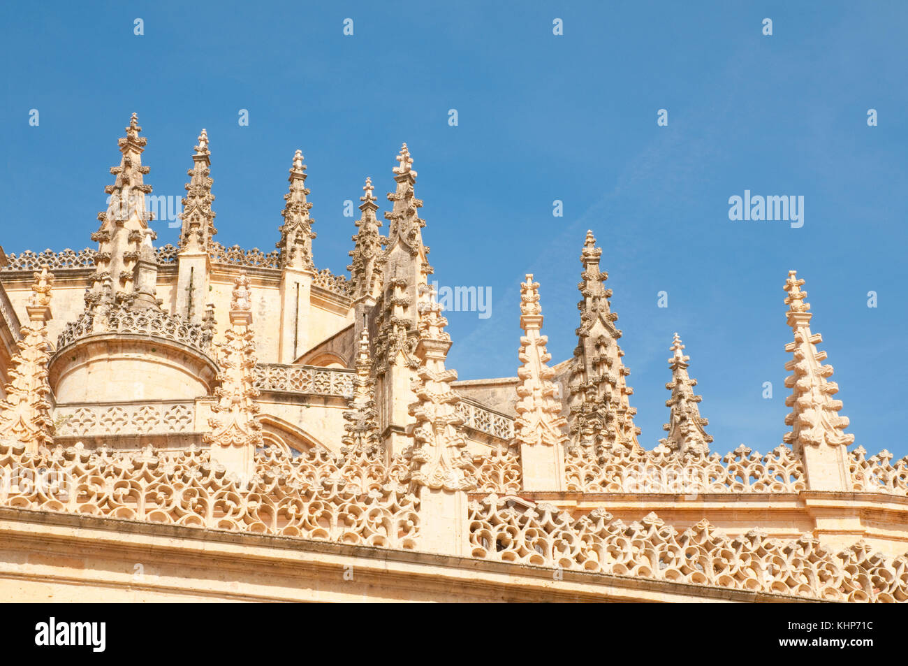 Pinnacles of the Gothic cathedral. Segovia, Spain. Stock Photo