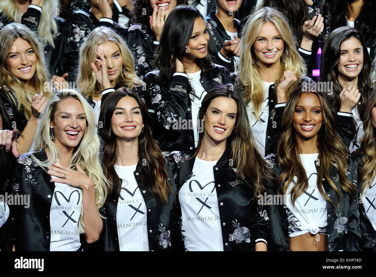 Models pose for a group shot ahead of the Victoria's Secret Fashion