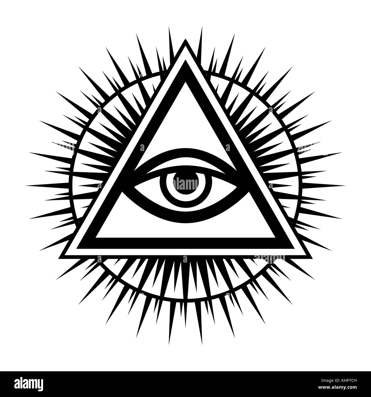 All-Seeing Eye of God (The Eye of Providence | Eye of Omniscience | Luminous Delta | Oculus Dei). Mystical symbol of Illuminati and Freemasonry. Stock Photo