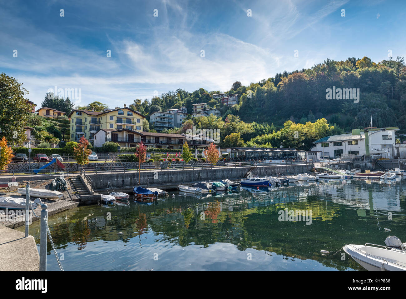 Town of Reno, Lake Maggiore Italy. Picturesque place, known for  the presence, a short distance, of the famous Hermitage of Santa Caterina del Sasso Stock Photo