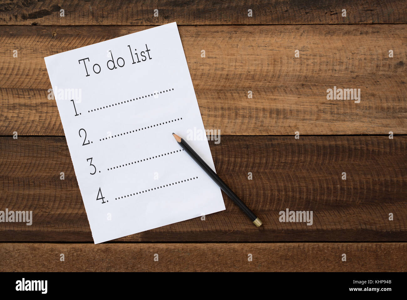 empty to do list with pencil on wooden table.lifestyle concept Stock Photo