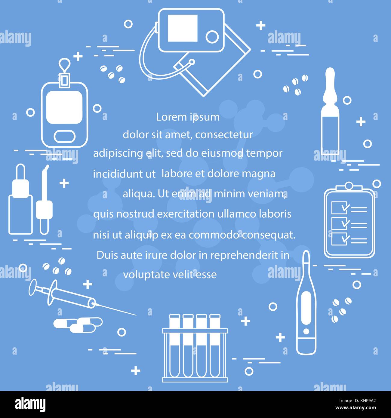 Medical devices, tools and drugs arranged in a circle. Health and ...