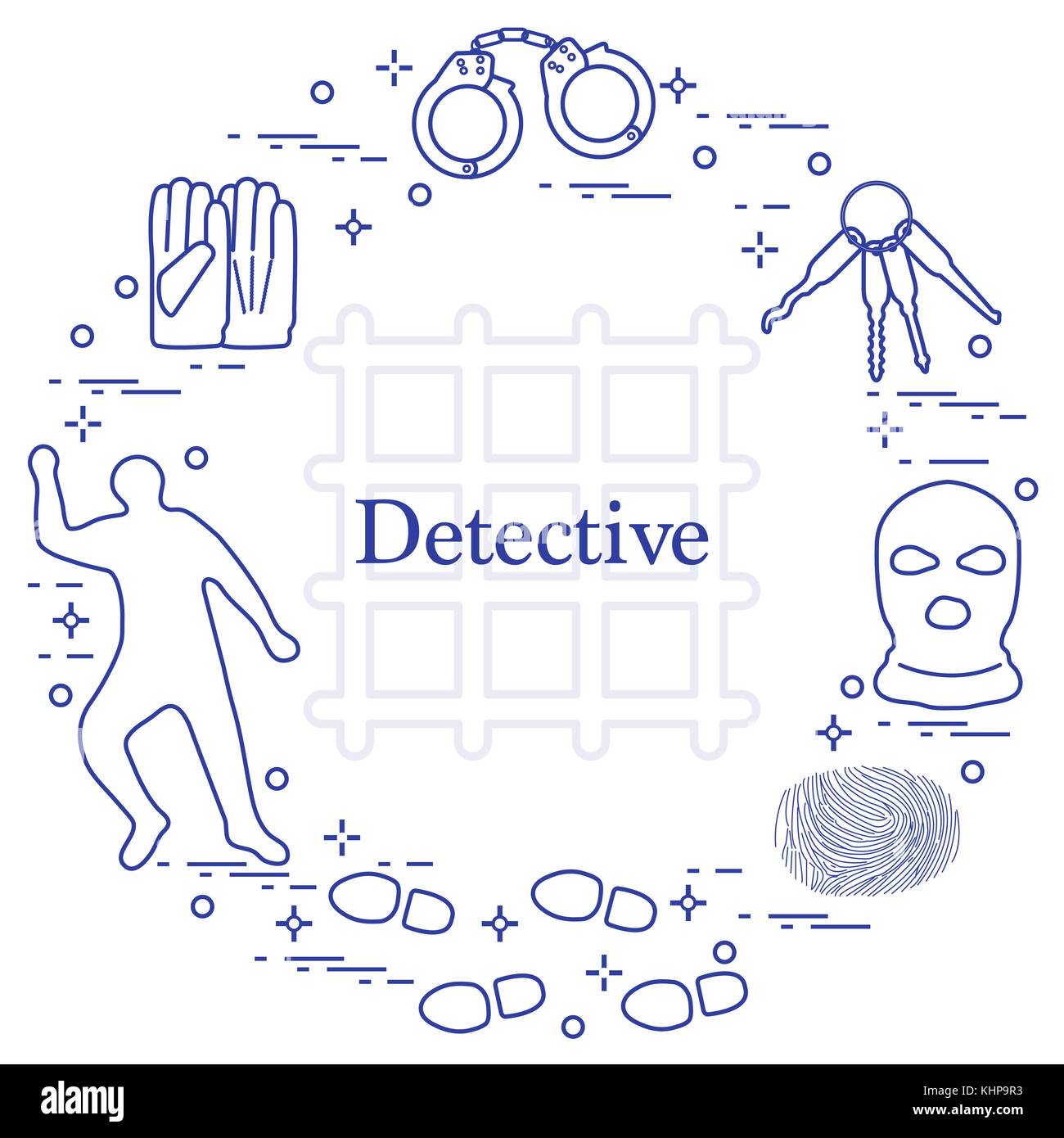 Criminal and detective elements. Crime, law and justice vector icons ...