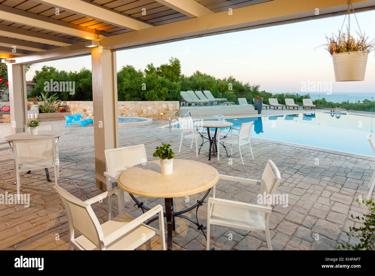 View of big luxury pool in a summer resort in Greece Stock Photo - Alamy