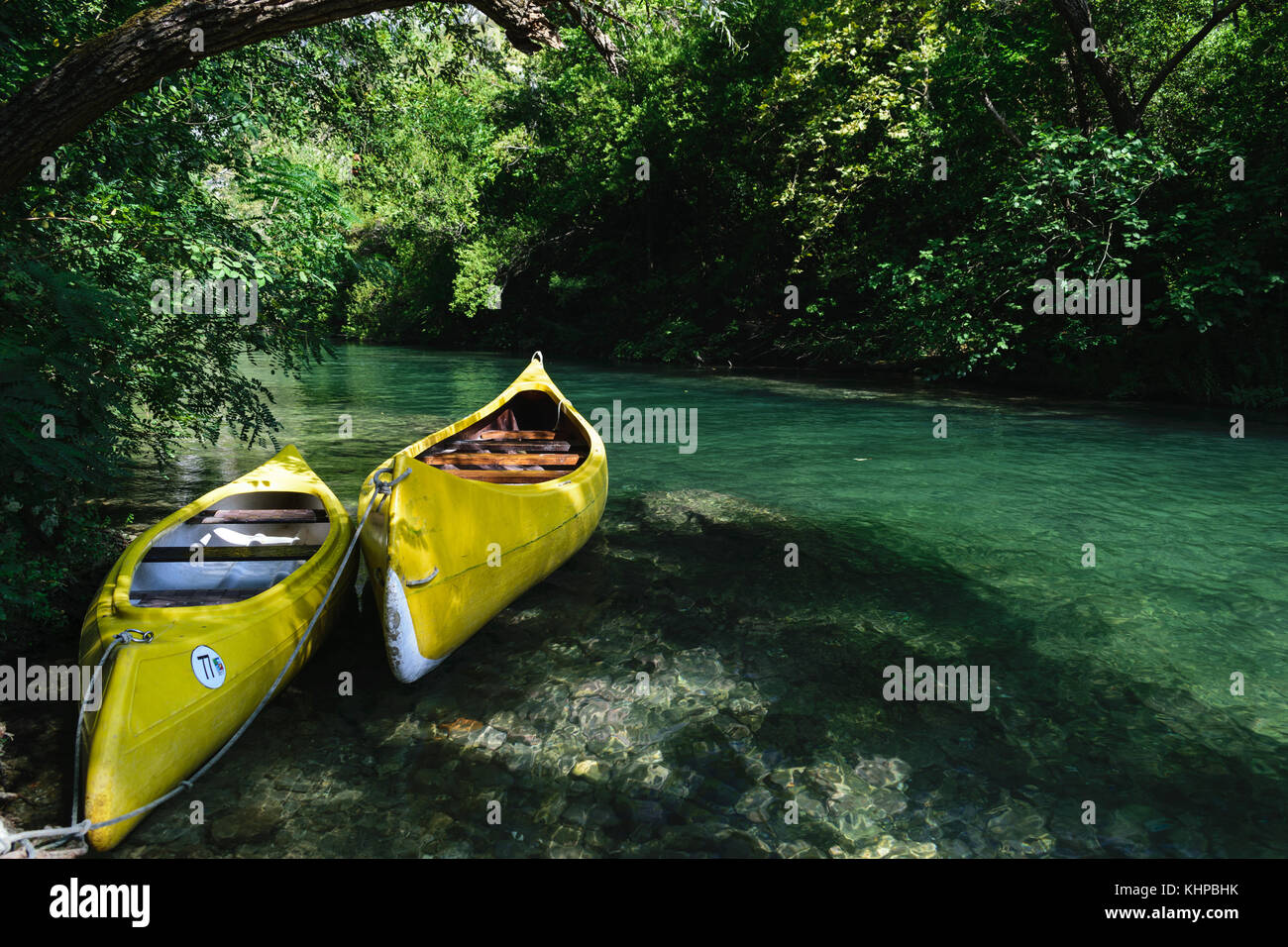 Kayaks on Setina River, Croatia Stock Photo