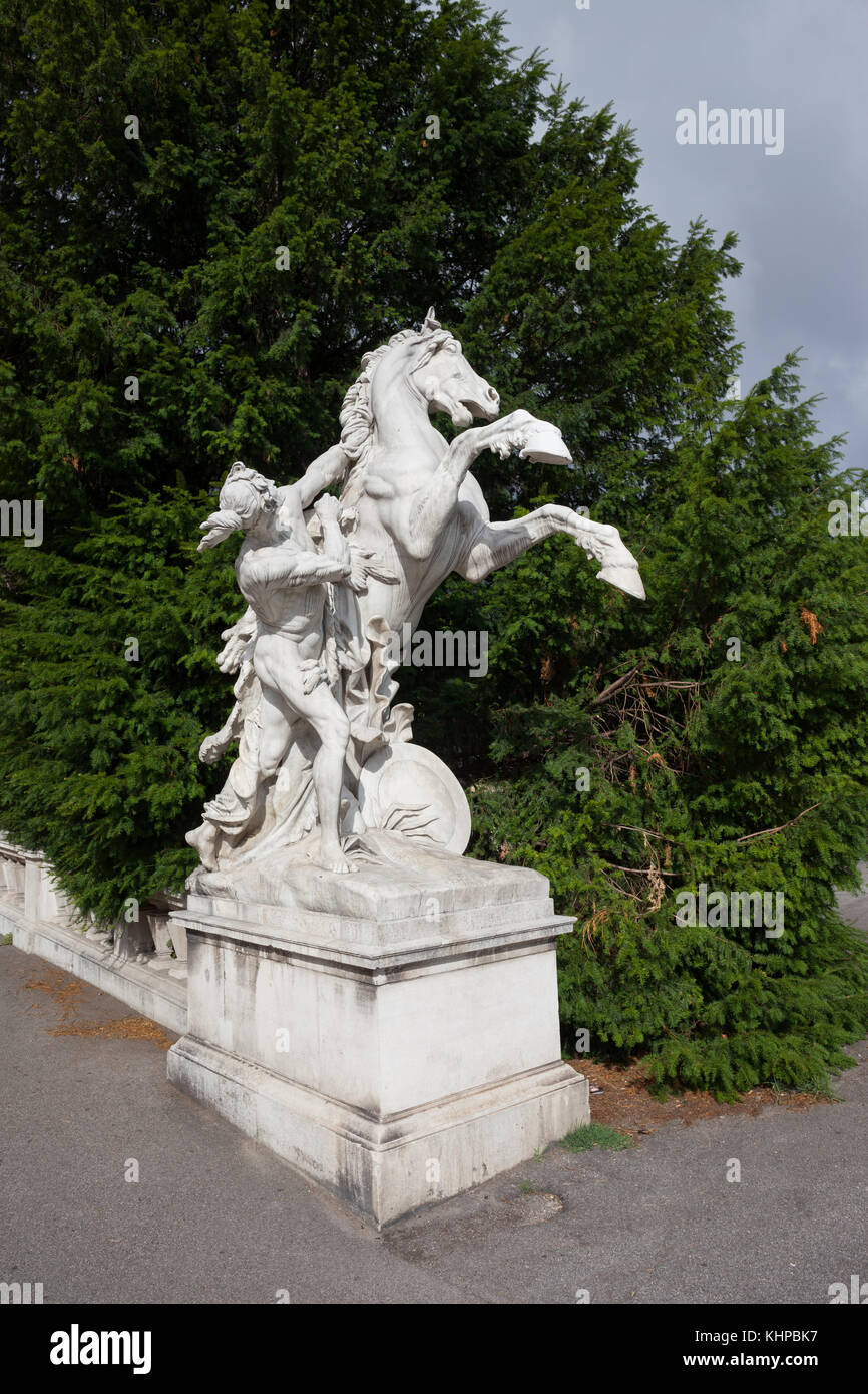 Rearing horse and a tamer sculpture, statue in Maria Theresa Square (Maria-Theresien-Platz), city of Vienna, Austria Stock Photo