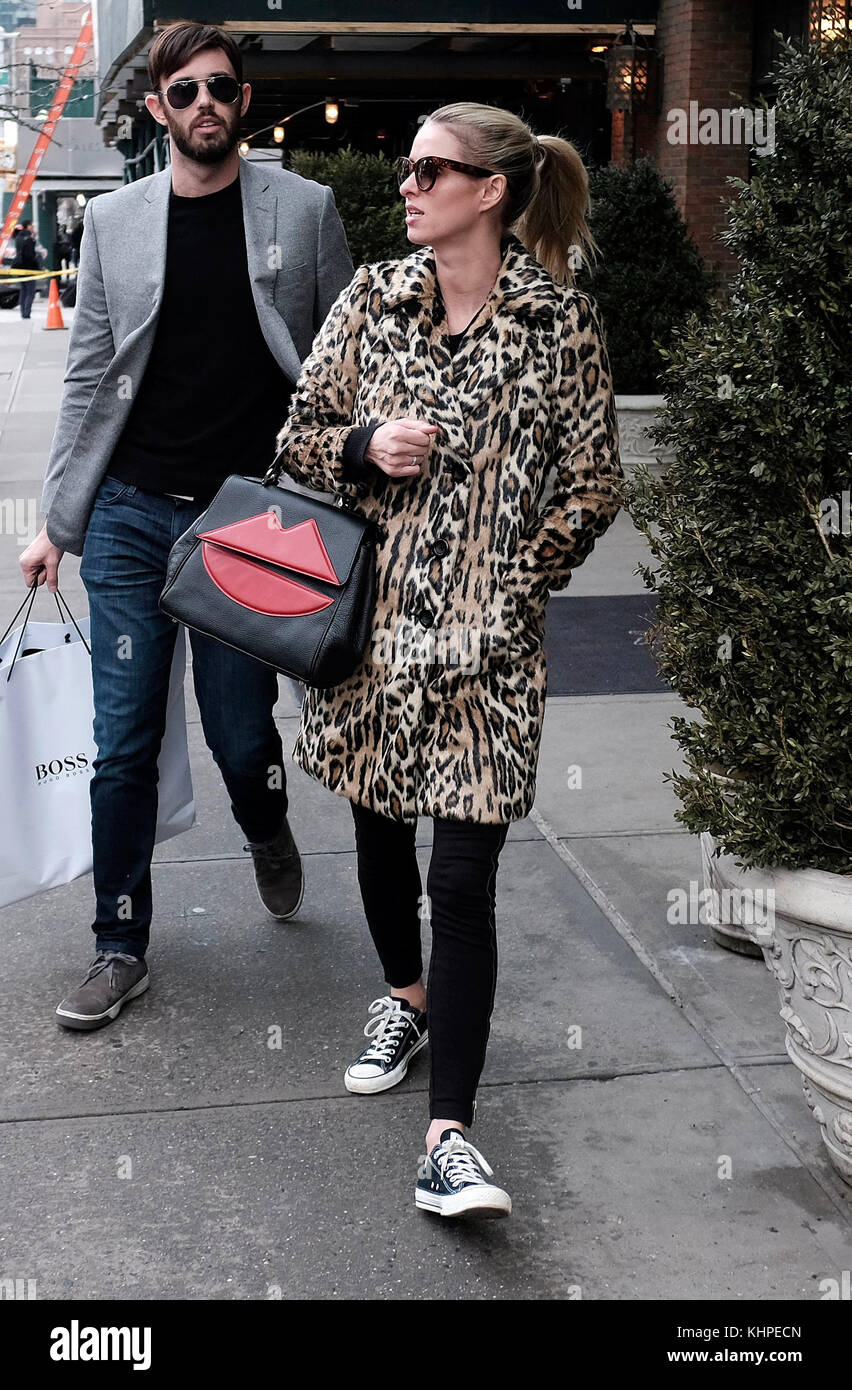 NEW YORK, NY - FEBRUARY 01: Socialite and handbag designer Nicky Hilton  Rothschild wears an animal print coat as she walks around her East Village  neighborhood on February 1, 2017 in New