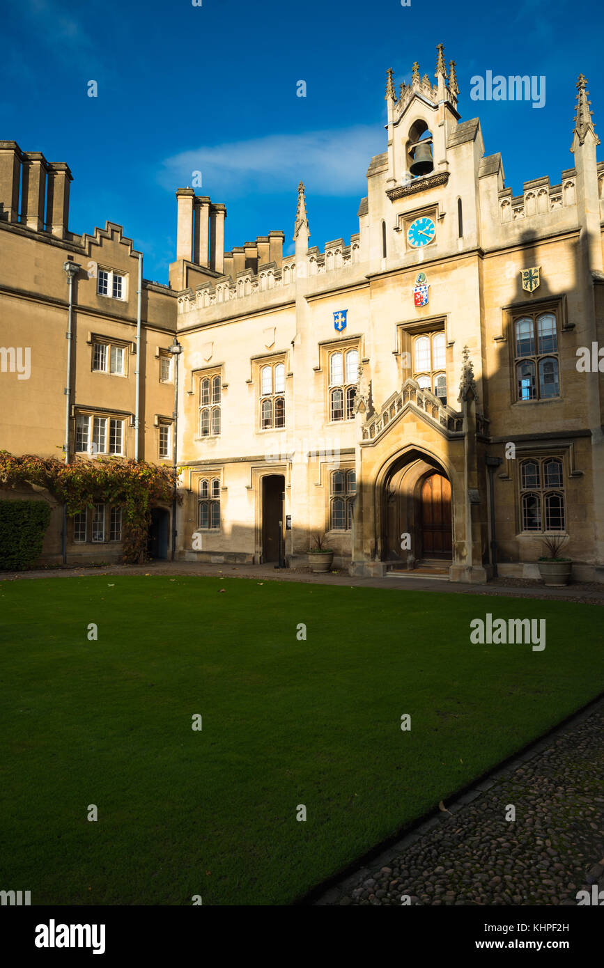 Bell and Clock tower of Chapel on Chapel Court of Sydney Sussex College, University of Cambridge, England, UK Stock Photo