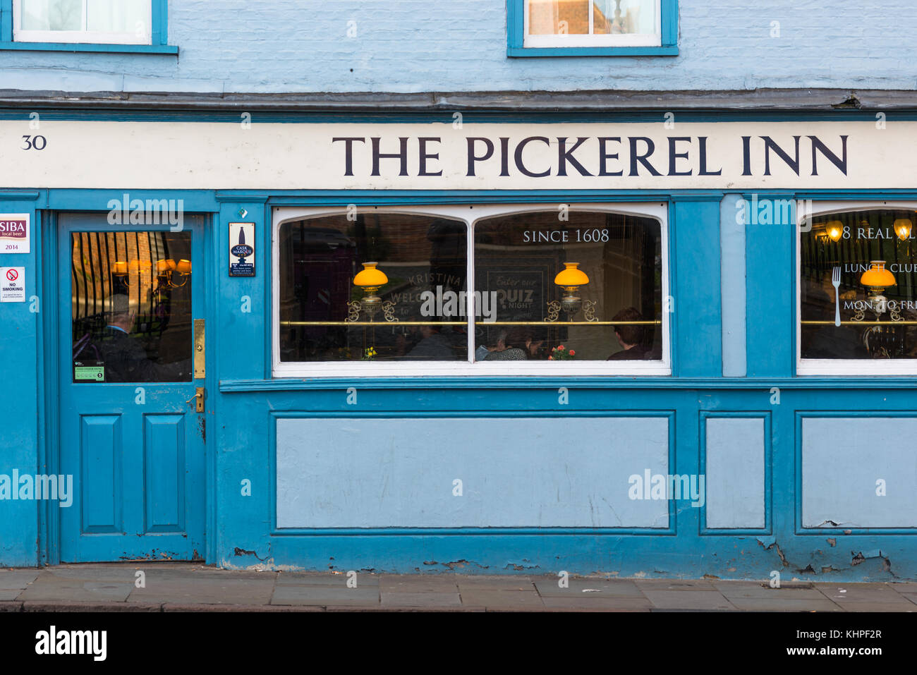 Ancient pub The Pickerel Inn, founded in 1608 on Bridge St Cambridge city, England, UK. Stock Photo
