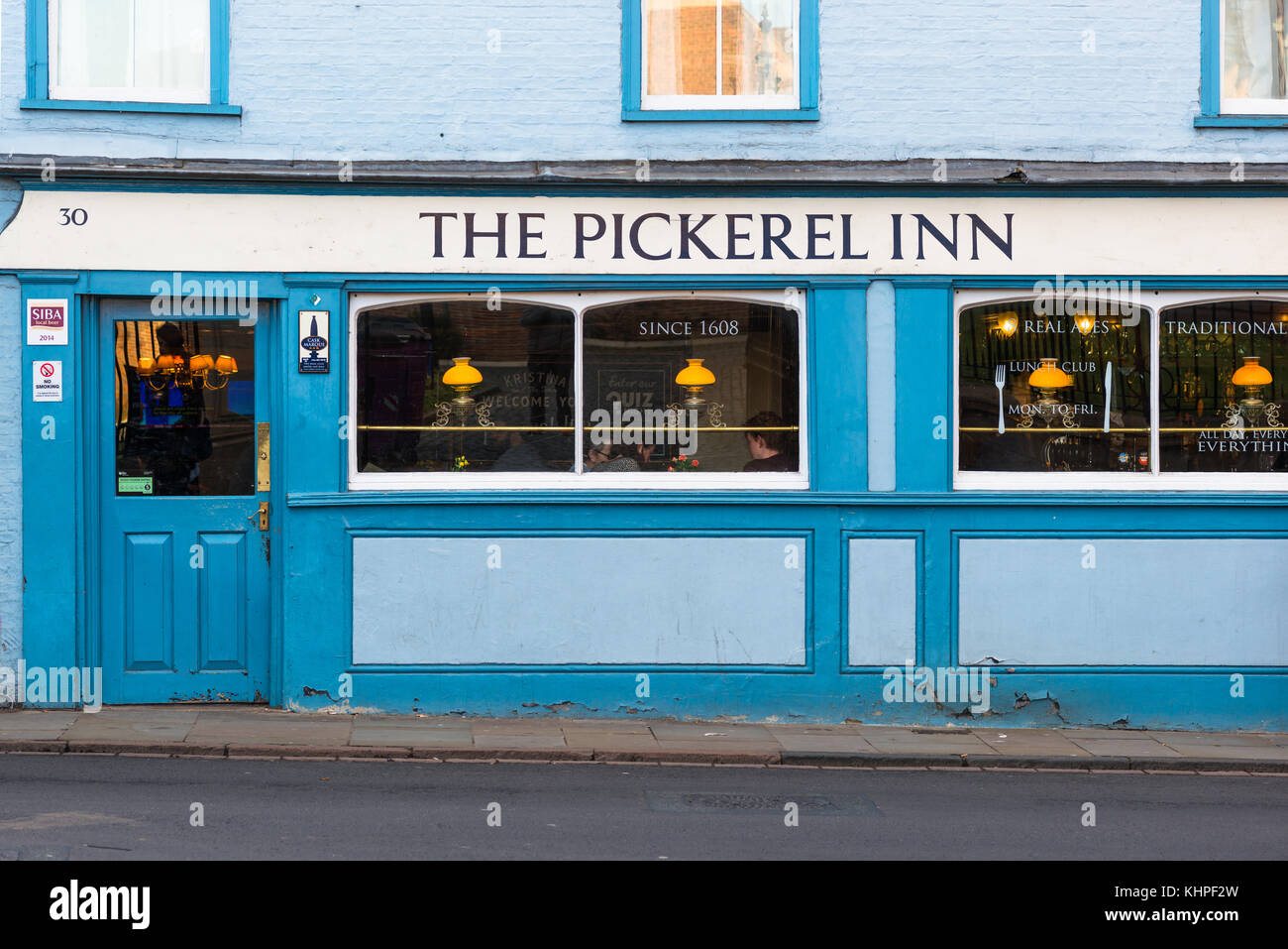 Ancient pub The Pickerel Inn, founded in 1608 on Bridge St Cambridge city, England, UK. Stock Photo