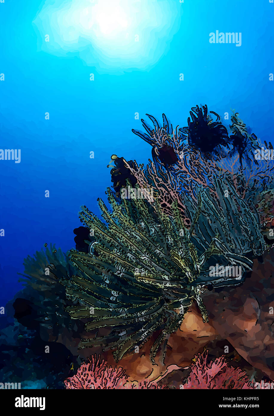 Coconut octopus peaking out from inside his makeshift shell home. Stock Photo