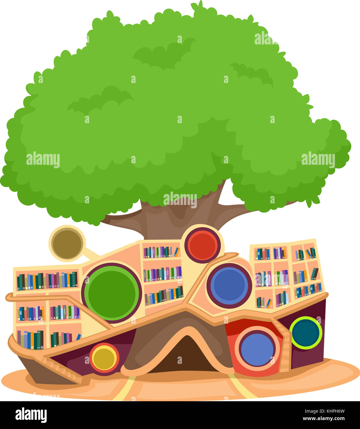 Illustration of a Modern Tree House Equipped with a Library with an ...