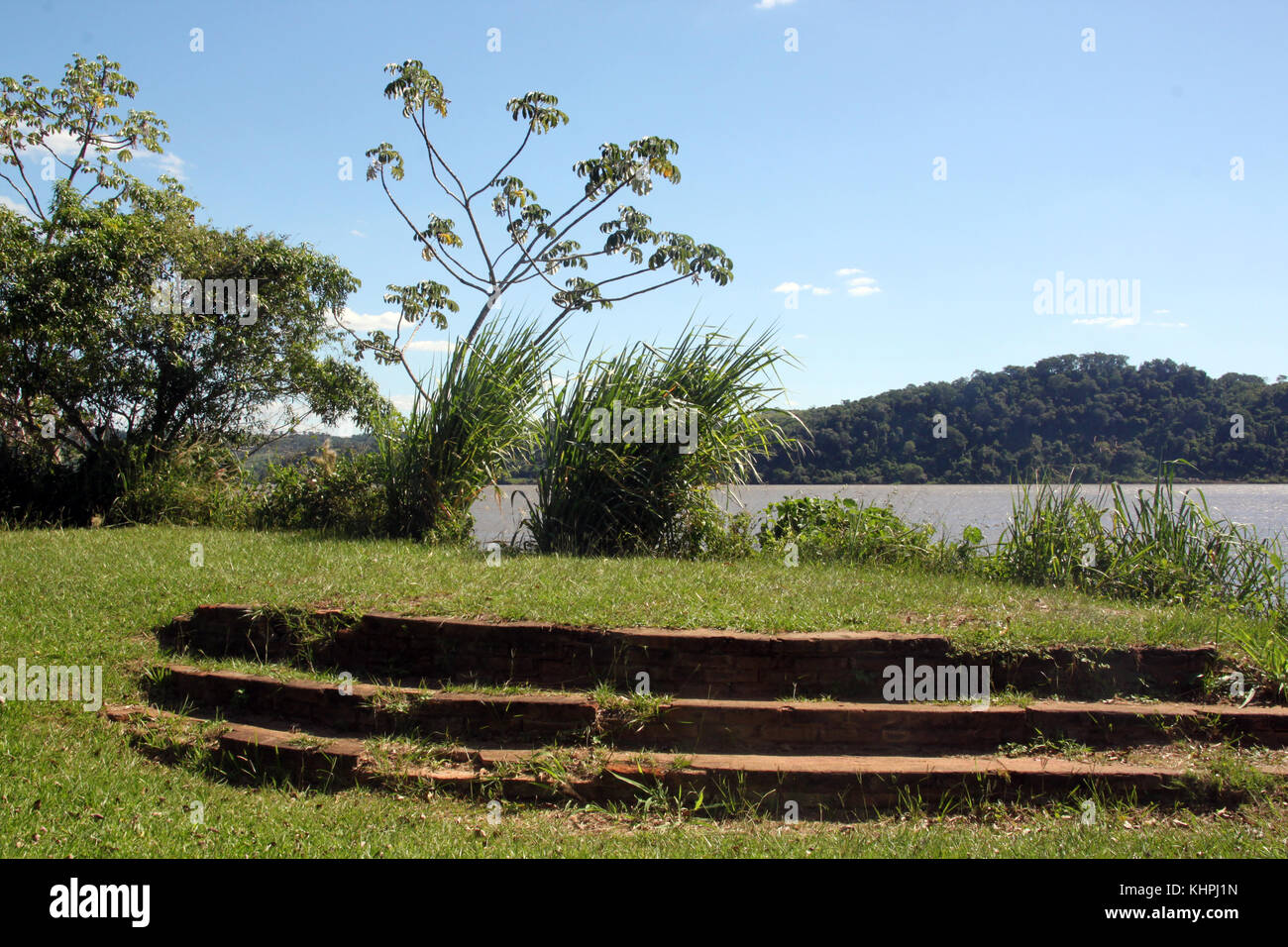 Old fundament of house on the bank of river Parana in Argentina Stock Photo