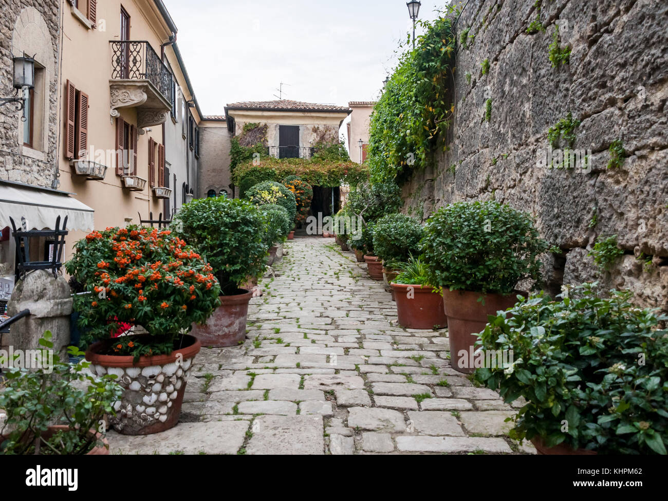 Typical stone street of San Marino Stock Photo