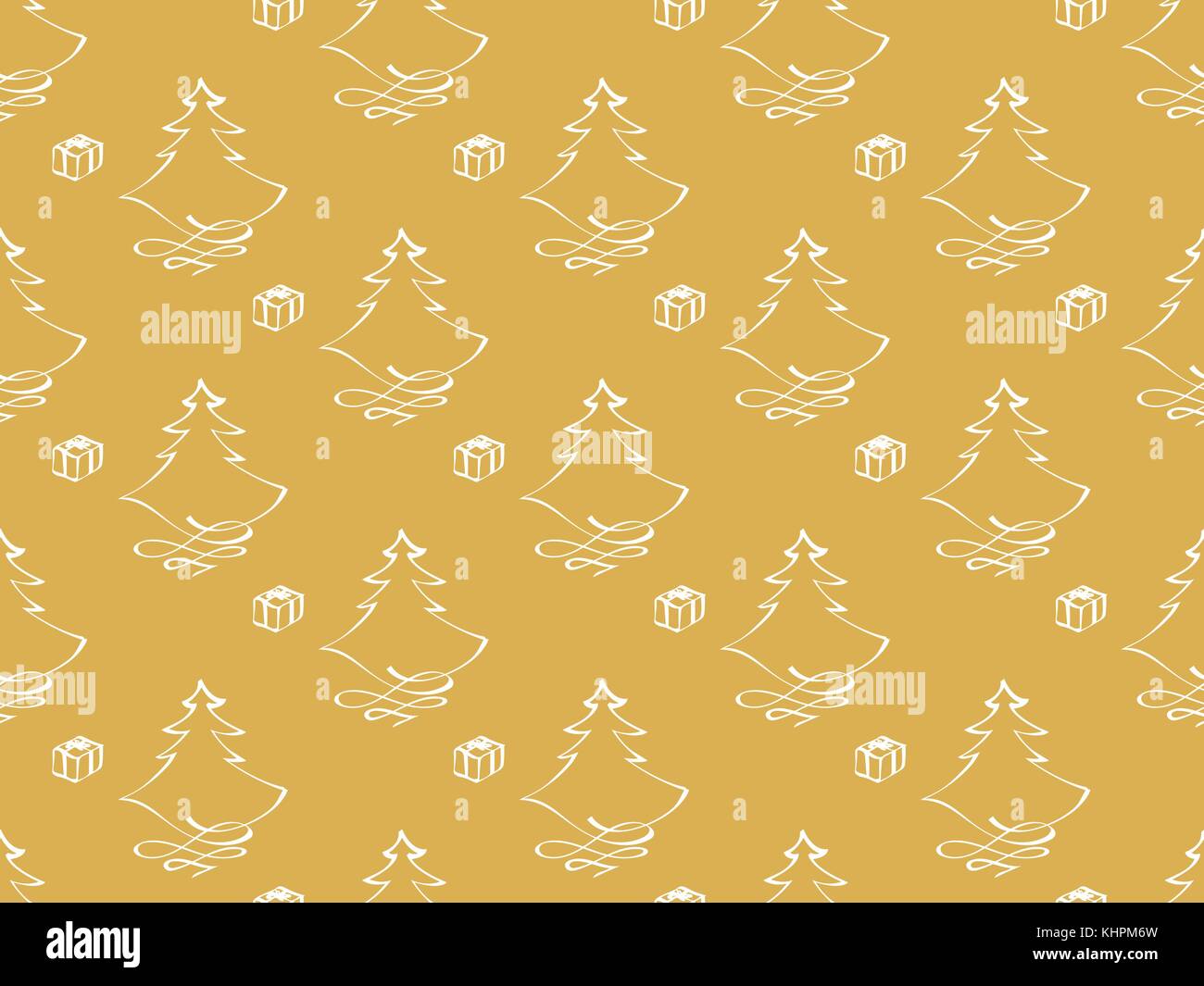 Hand drawn vector christmas themes with tree and gift, isolated on