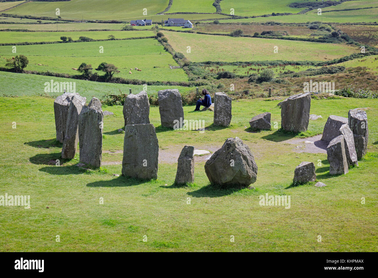 near Glandore, County Cork, Republic of Ireland.  Drombeg recumbent stone circle.  It is also known locally as The Druid's Altar.  The structure dates Stock Photo