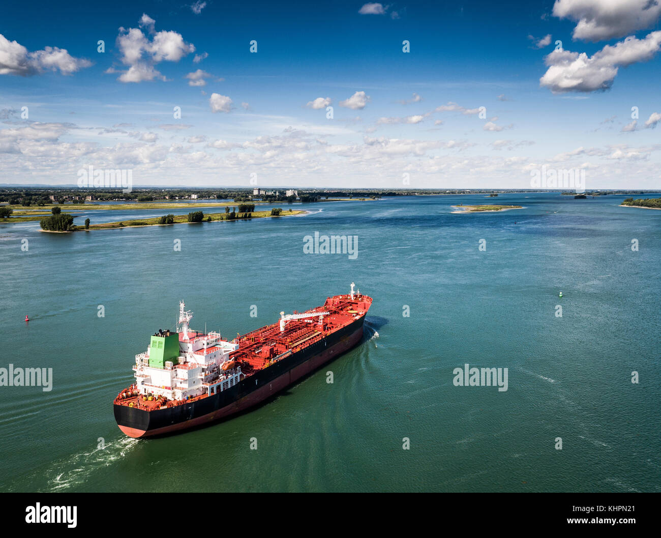 Cargo ship near the Port of Montreal on the St-Lawrence River Stock Photo