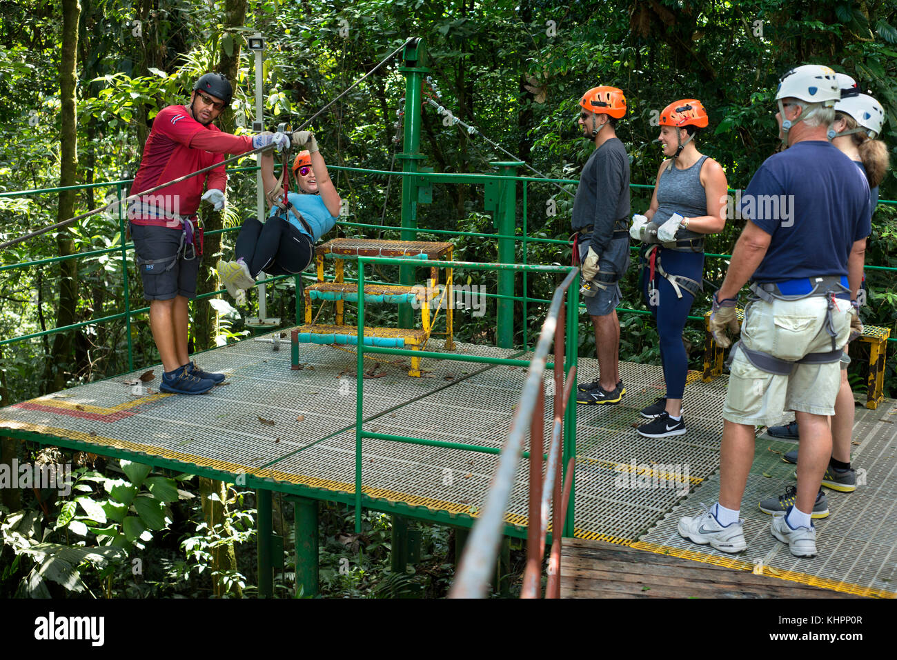 Zipe line canopy in Arenal Costa Rica Central America. Stock Photo