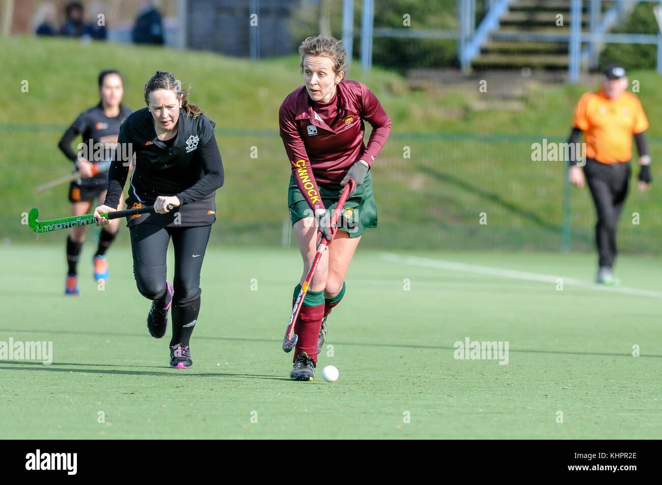 Two female field hockey players competing for the ball Stock Photo Alamy