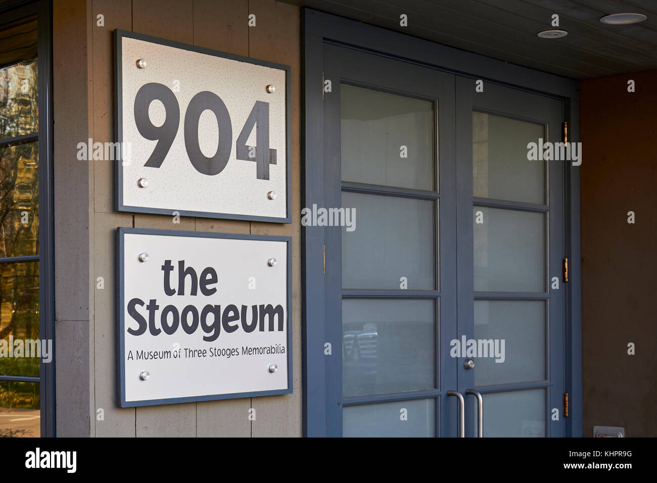 Entrance and sign for the Stoogeum, a museum of the Three Stooges Stock Photo