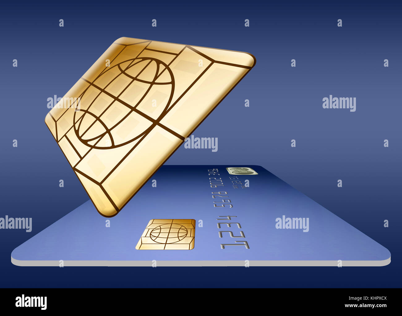 Debit Card Chip Design An EMV security chip is seen up close in a 3-d illustration about ...