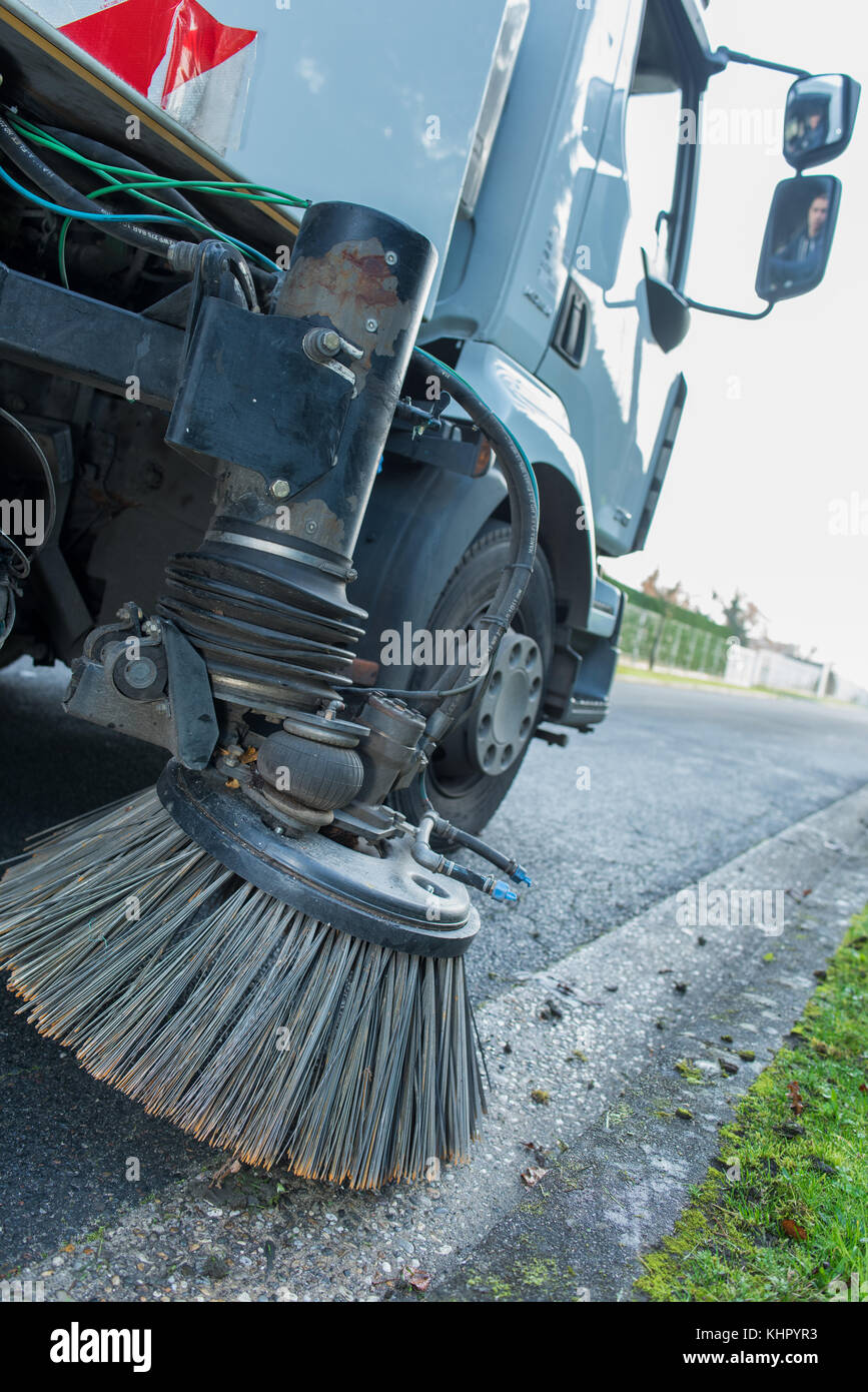street cleaner vehicle in the city Stock Photo Alamy