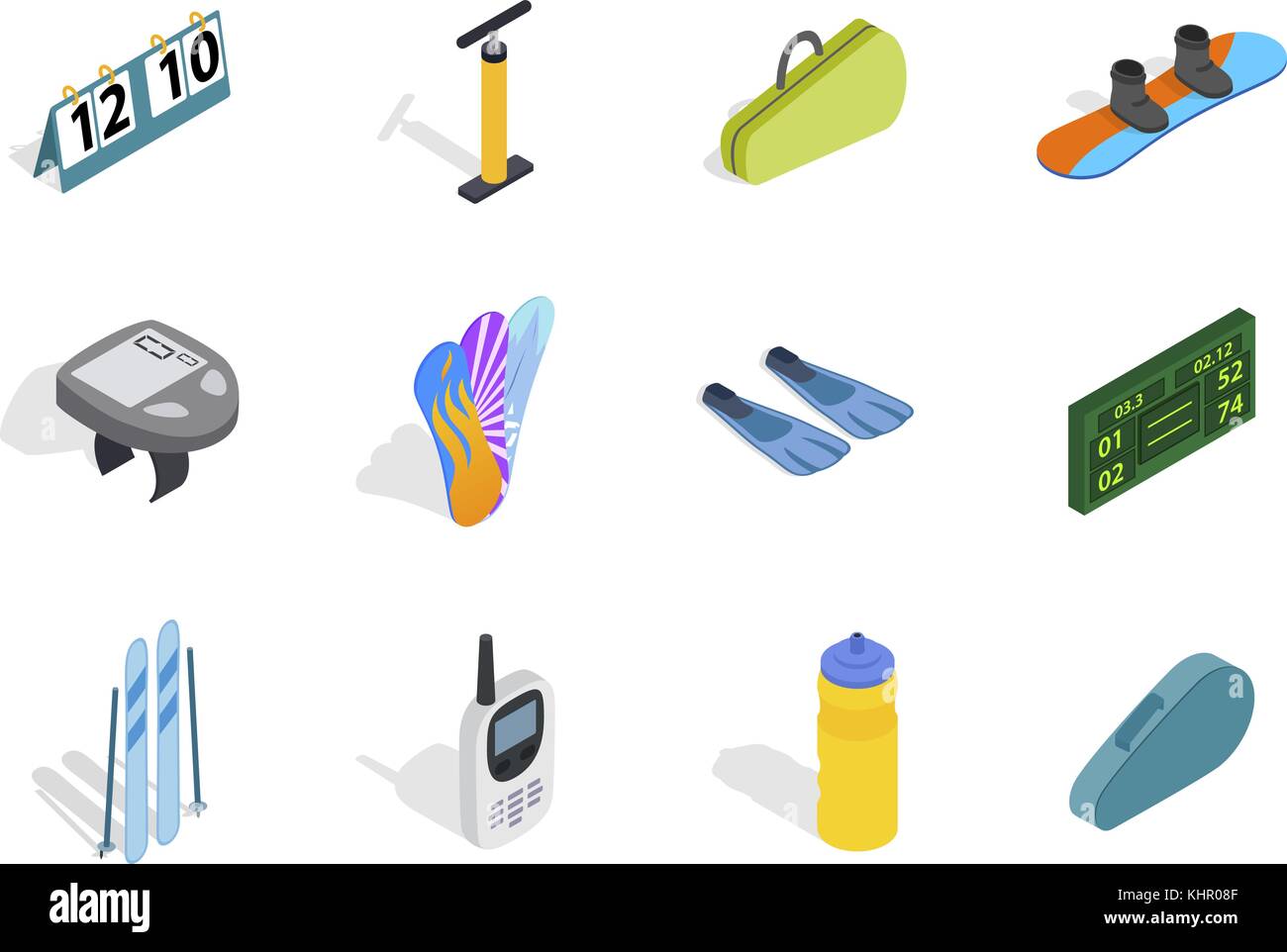 Sport equipment icon set, isometric style Stock Vector