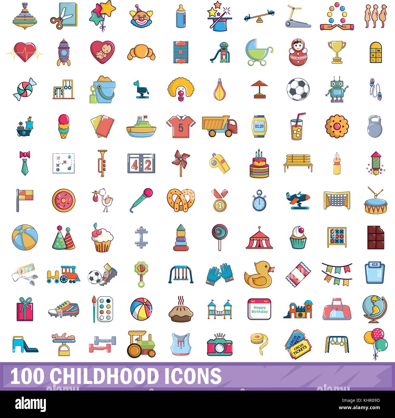 100 childhood icons set, cartoon style Stock Vector Image & Art - Alamy