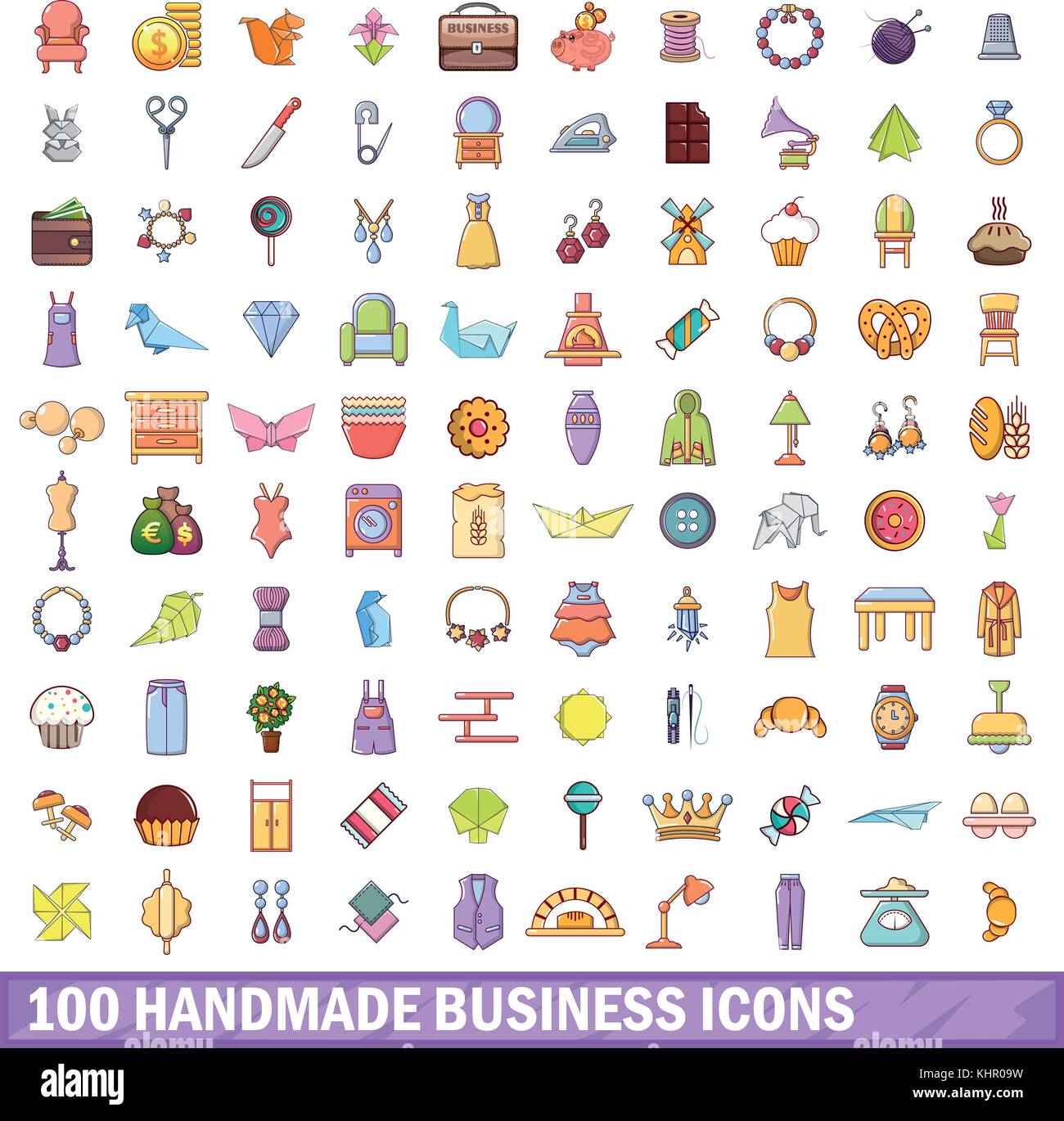 100 handmade business icons set, cartoon style Stock Vector Image & Art ...