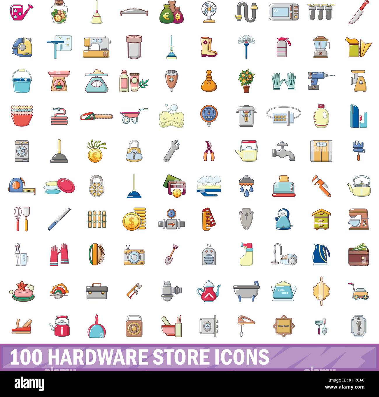 100 hardware store icons set, cartoon style Stock Vector Image & Art ...