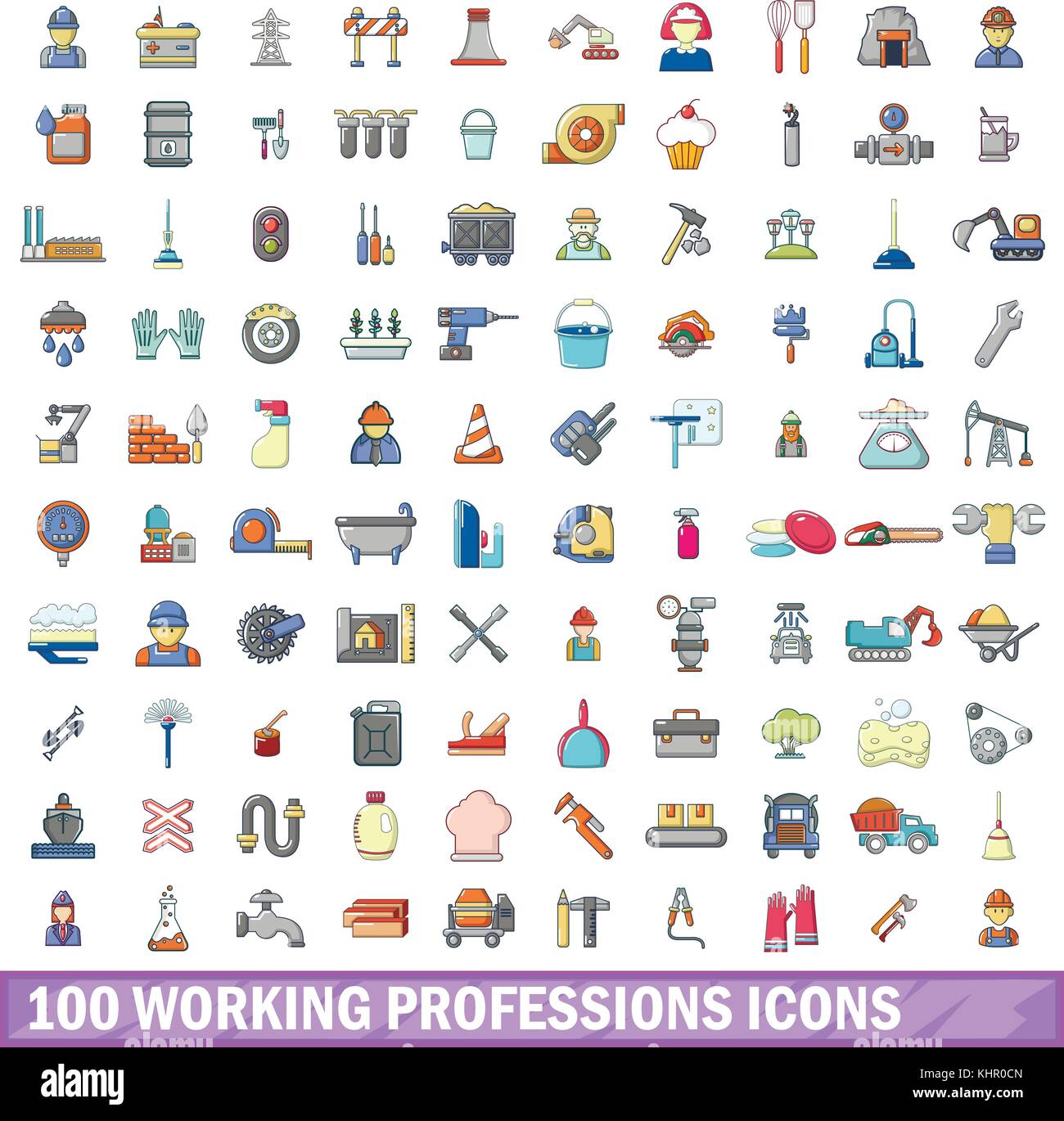 100 working professions icons set, cartoon style Stock Vector Image ...