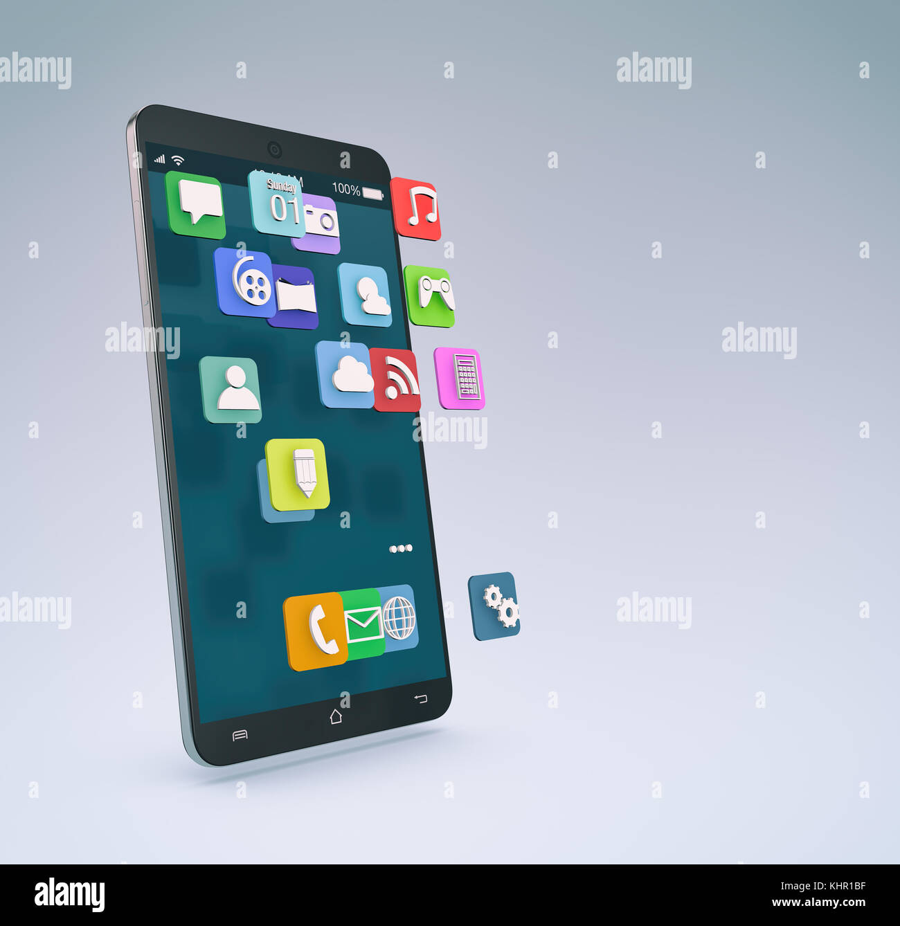 Phone With Icons That Come Out Of The Screen 3d Render Stock Photo Alamy
