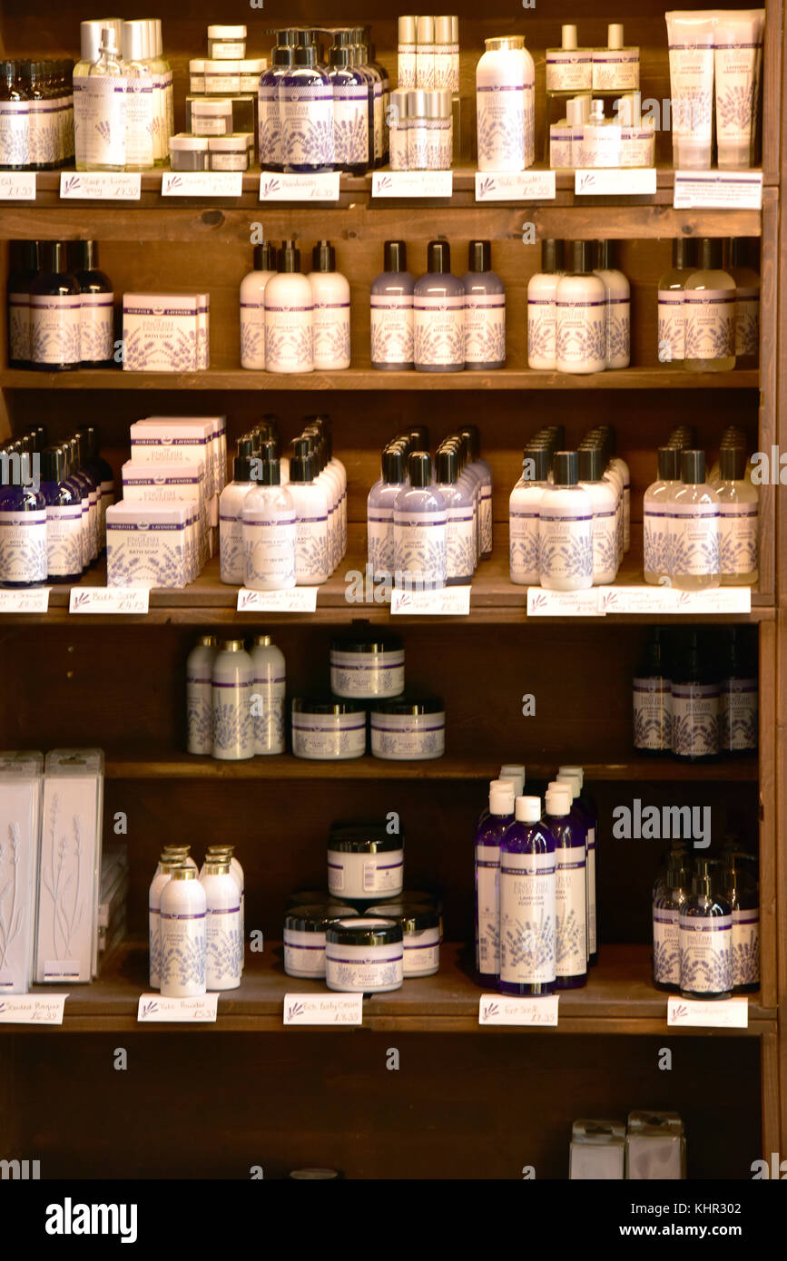various soaps, lotions and potions for sale at a shop at Norfolk