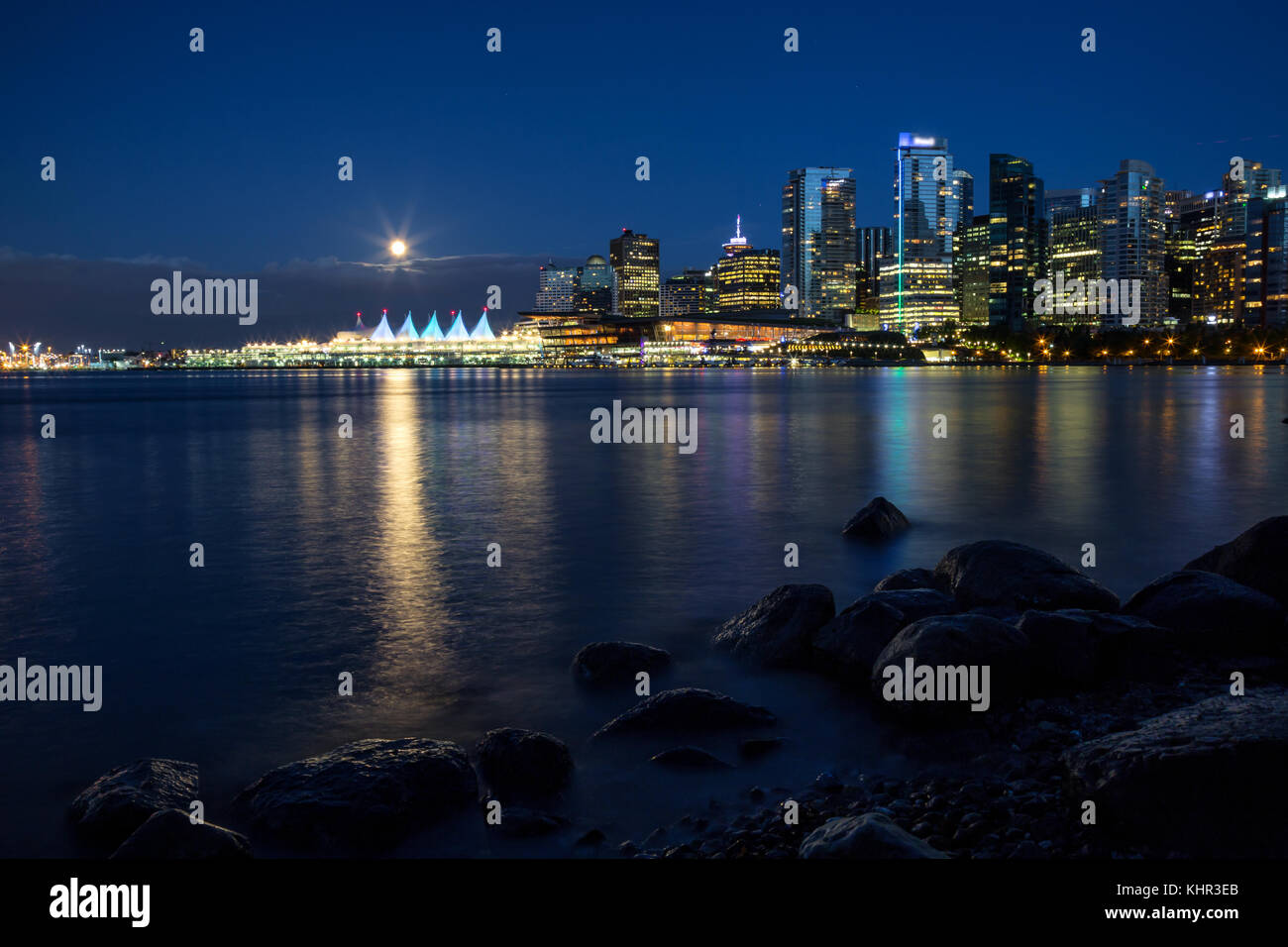 Beautiful view of Downtown Vancouver Skyline during the night with the ...