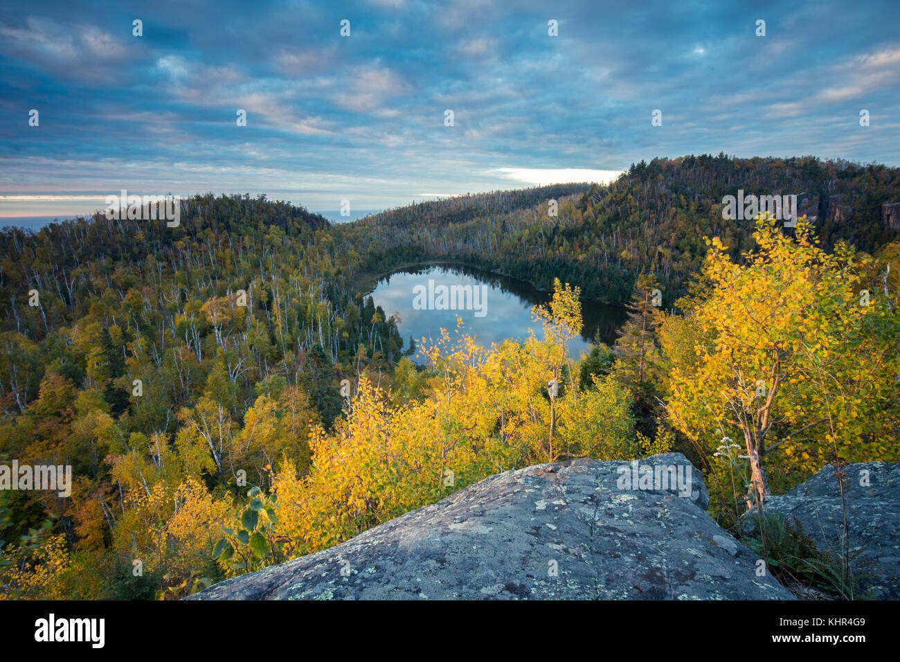 Johnson Lake and distant Lake Superior in autumn, Wolf Ridge