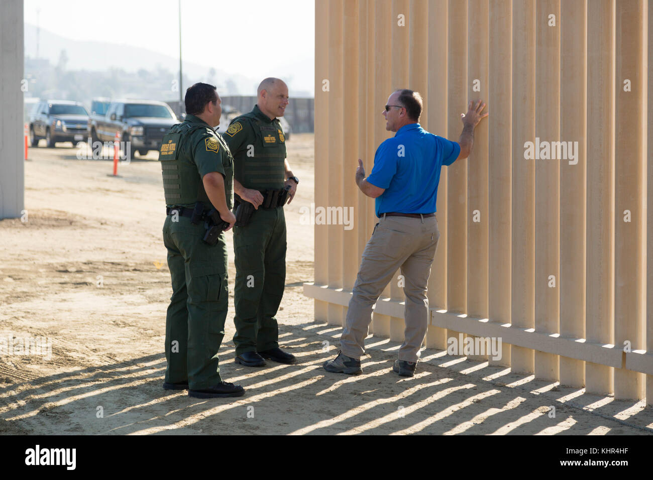 U.S. Customs and Border Protection Acting Deputy Commissioner Ronald Vitiello visits prototypes of the U.S.-Mexico border wall at the Border Wall Construction Site near the Otay Mesa Port of Entry October 26, 2017 near San Diego, California.  (photo by Mani Albrecht via Planetpix) Stock Photo