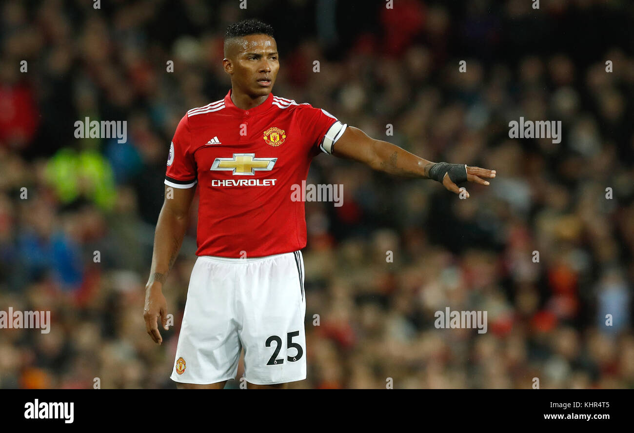 Manchester United's Antonio Valencia during the Premier League match at Old Trafford, Manchester. PRESS ASSOCIATION Photo. Picture date: Saturday November 18, 2017. See PA story SOCCER Man Utd. Photo credit should read: Martin Rickett/PA Wire. RESTRICTIONS: EDITORIAL USE ONLY No use with unauthorised audio, video, data, fixture lists, club/league logos or 'live' services. Online in-match use limited to 75 images, no video emulation. No use in betting, games or single club/league/player publications. Stock Photo