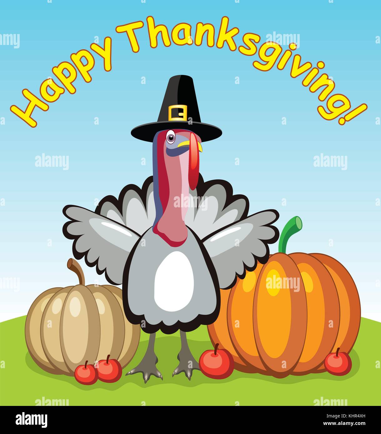 vector design of turkey, pumpkins and apples for thanksgiving day Stock ...