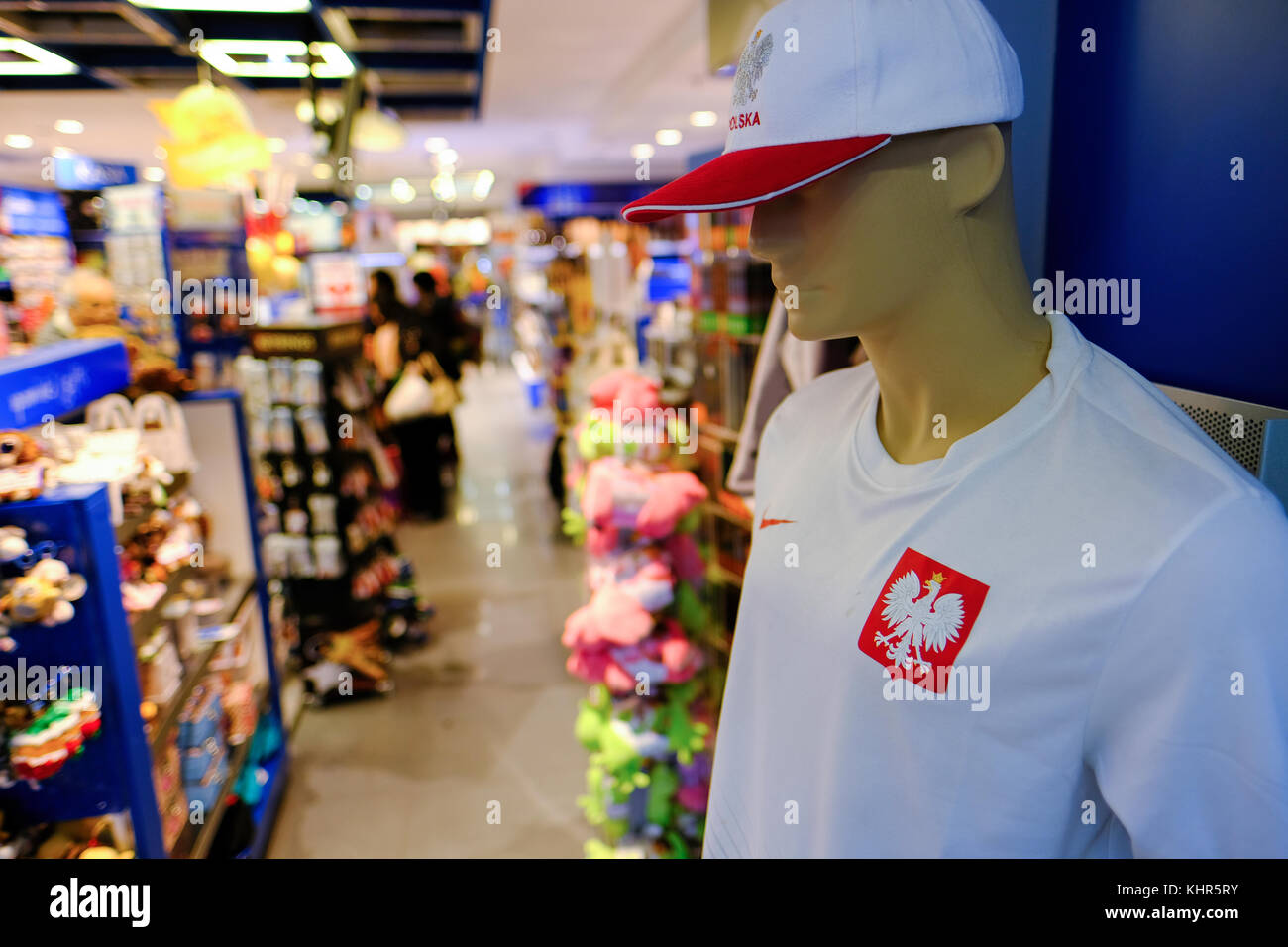 Buying souveniers at duty free shop, Chopin Airport, Warsaw, Poland