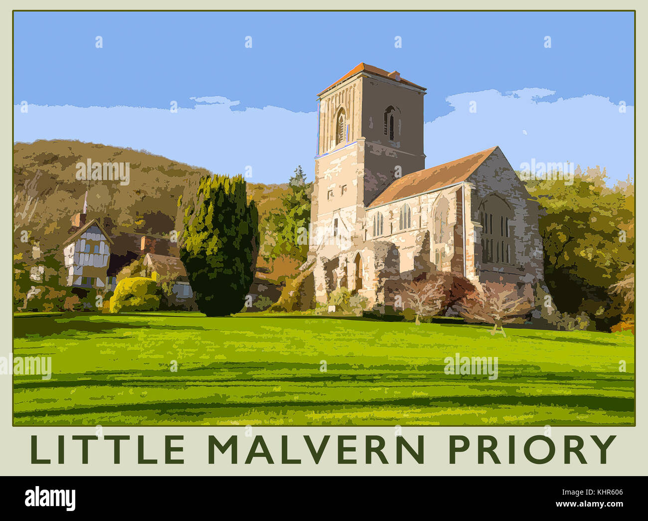 Little Malvern Priory, Little Malvern formaly a Benedictine monastery, converted into a poster style image, Worcestershire, England, UK Stock Photo