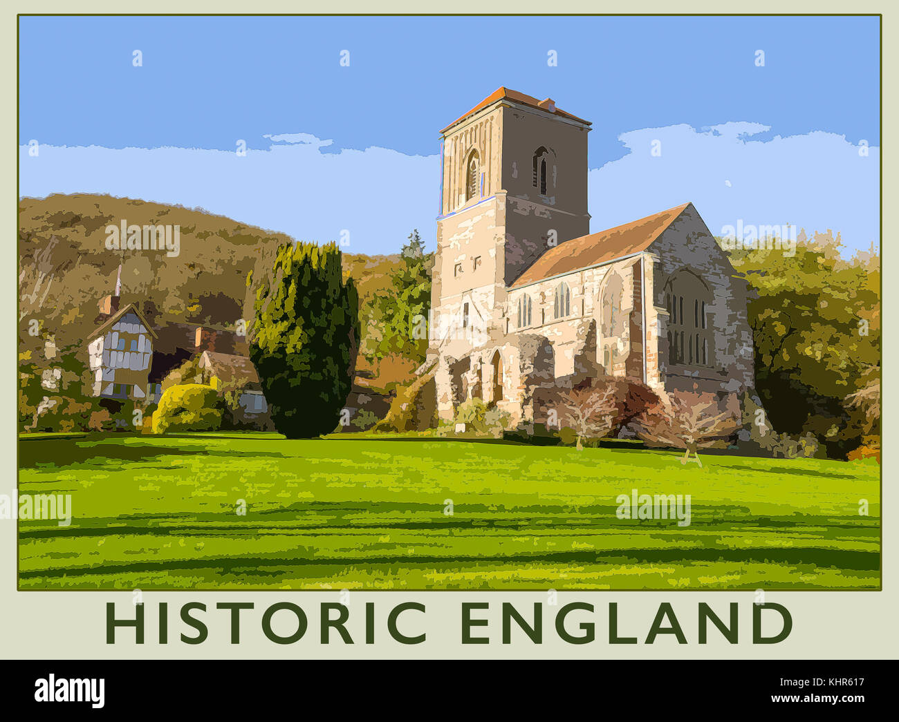 Little Malvern Priory, Little Malvern formaly a Benedictine monastery, converted into a poster style image, Worcestershire, England, UK Stock Photo