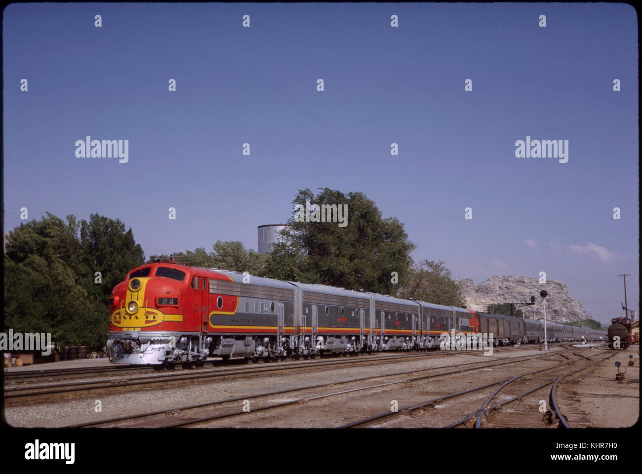 Santa Fe Diesel Locomotive, 'The Chief' Passenger Train, Victorville, California, USA, 1963 Stock Photo