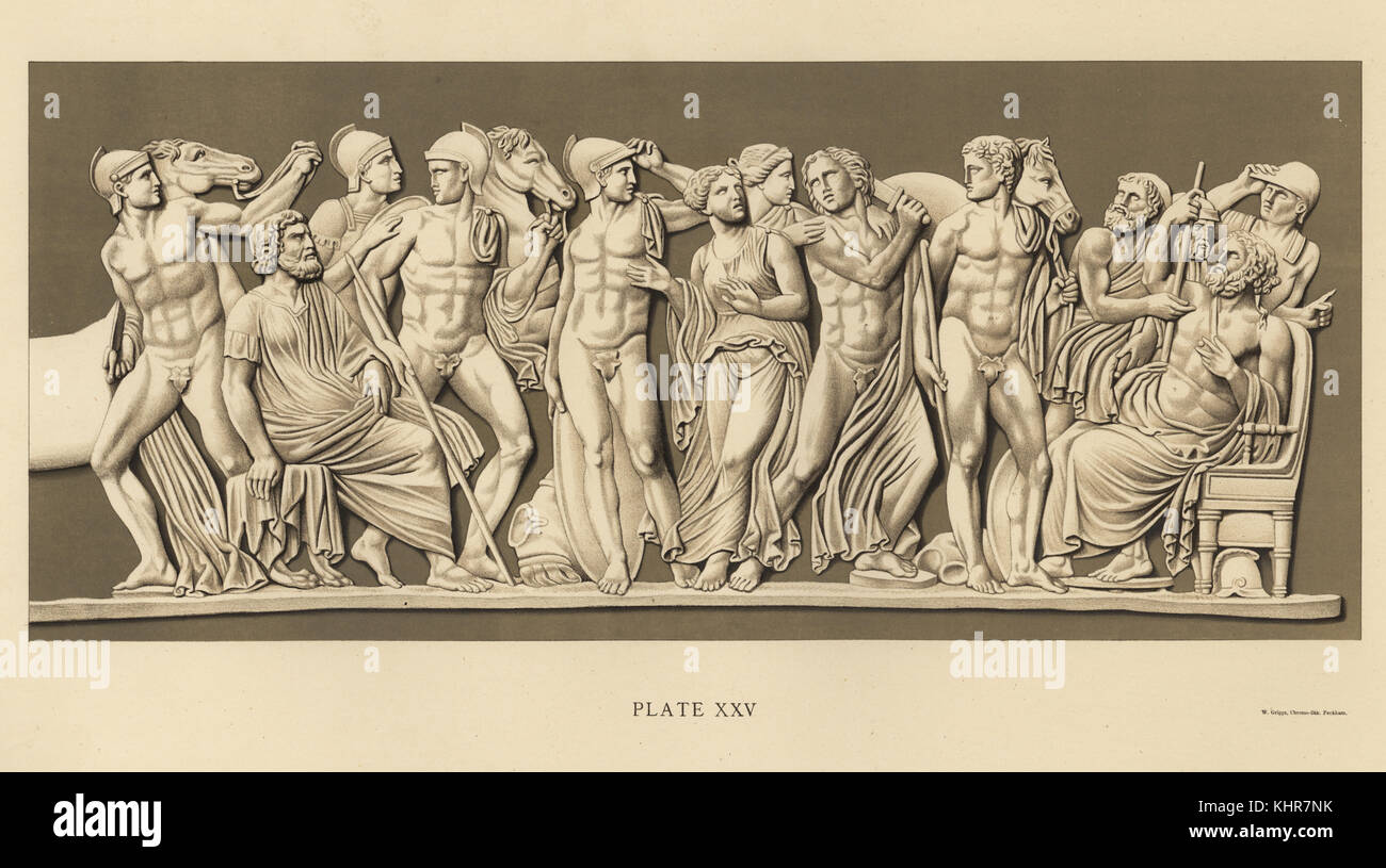 Plaque depicting the sacrifice of Iphigenia, daughter of King Agamemnon. Chromolithograph by W. Griggs from Frederick Rathbone's Old Wedgwood, the Decorative or Artistic Ceramic Work Produced by Josiah Wedgwood, Quaritch, London, 1898. Stock Photo