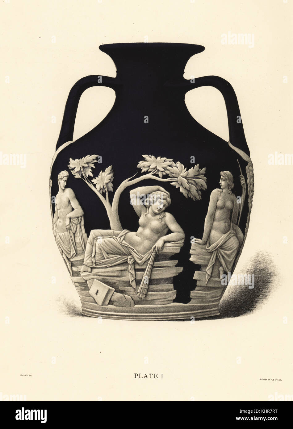 The Portland Vase or Barberini Vase. Chromolithograph drawn by Grivell and lithographed by Parrot et Co. from Frederick Rathbone's Old Wedgwood, the Decorative or Artistic Ceramic Work Produced by Josiah Wedgwood, Quaritch, London, 1898. Stock Photo