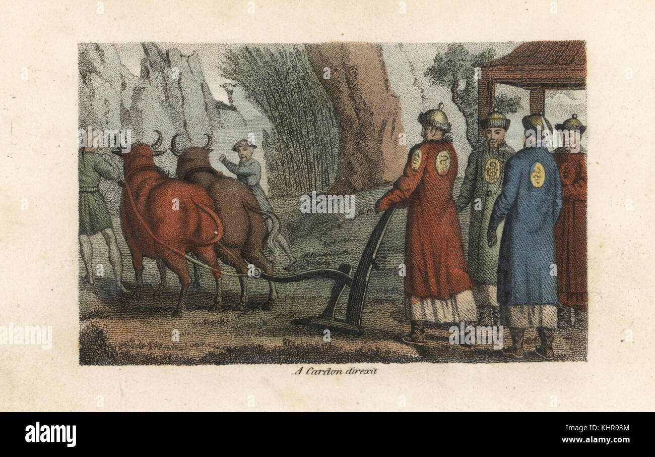 The Emperor of China with plough and oxen in a spring ritual called the ...